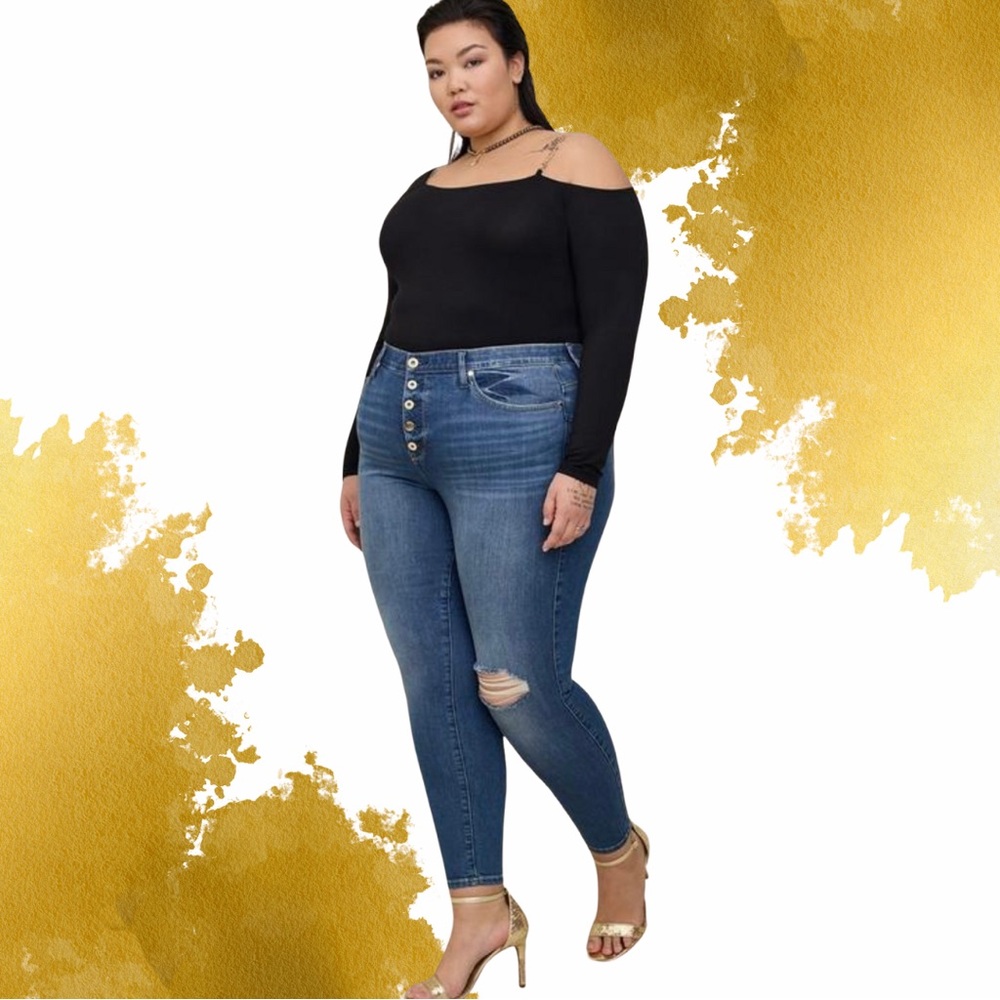 Torrid Black Off-Shoulder Super Soft Chain Strap Top, NWT! - Picture 2 of 15